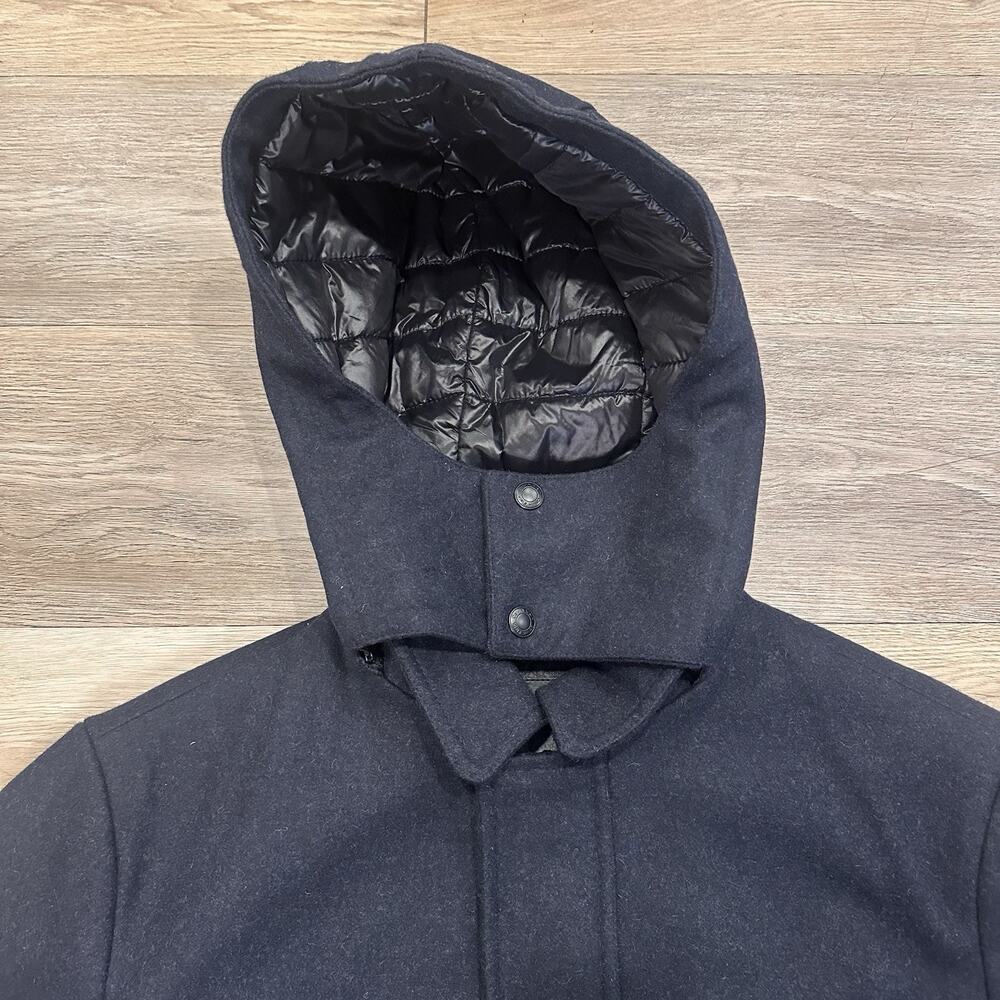 Calvin Klein Men’s Med Wool Duffle Navy Coat Jacket Removable Hood EUC - Picture 9 of 16